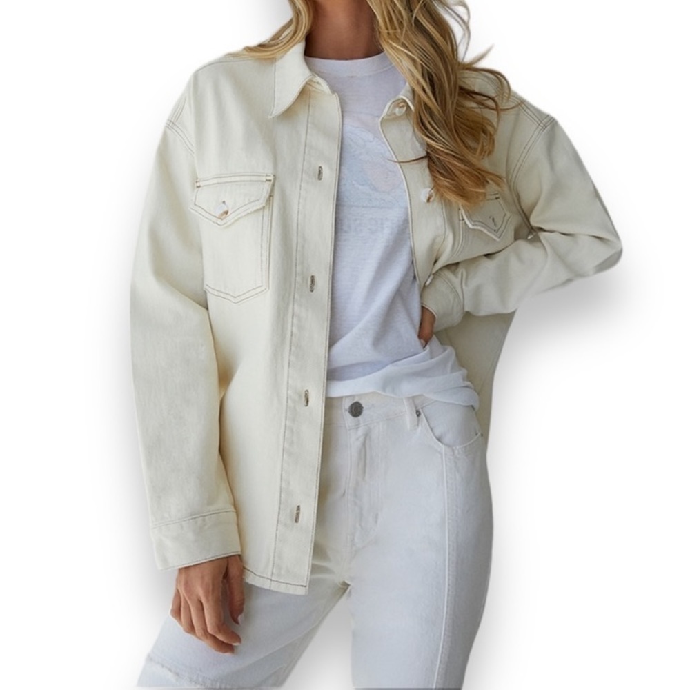 Ivory Bone Oversized cotton Shacket Pacsun long sleeve chore M/L